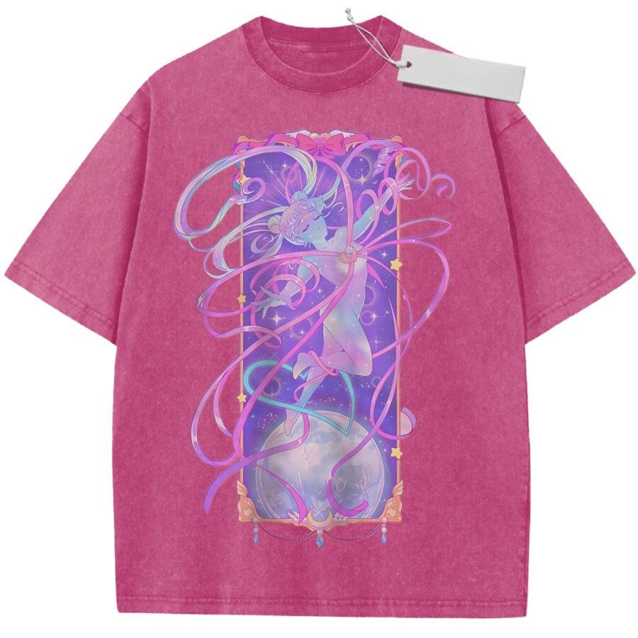 Summer Mens Purple Washed T Shirt Sailor Moon Chibiusa Dreamy Ribbon High Quality Fabric for Casual Shopping