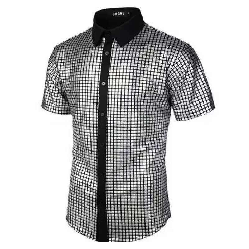 

Рубашка с пайетками в клетку Мужская одежда Костюм для Хэллоуин-вечеринки Косплей-вечеринки Gray,M