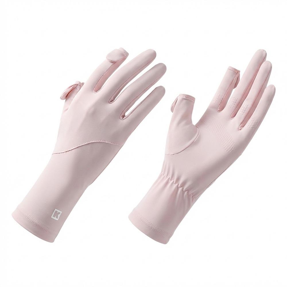 

Cool Sunscreen Ice Silk Gloves Thin Touch Screen Sun Protection Gloves Lengthened Wrist Non-slip Anti-UV Gloves for Women Lady рожевий