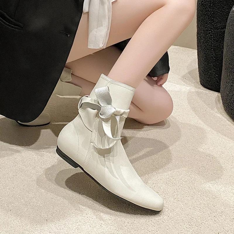 2024 Fashionable and Versatile Solid Color Women's Boots Lace Up Naked Boots Versatile Winter Women's Boots Zapatos De Mujer
