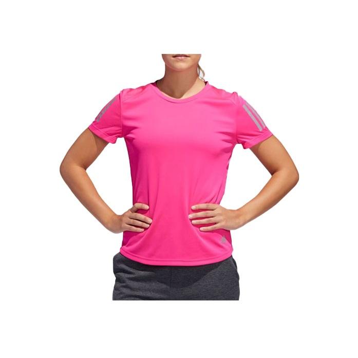 

Adidas Футболка Own The Run с тремя полосками и принтом, с круглым вырезом и коротким рукавом, женские топы, розового цвета DU3887 S