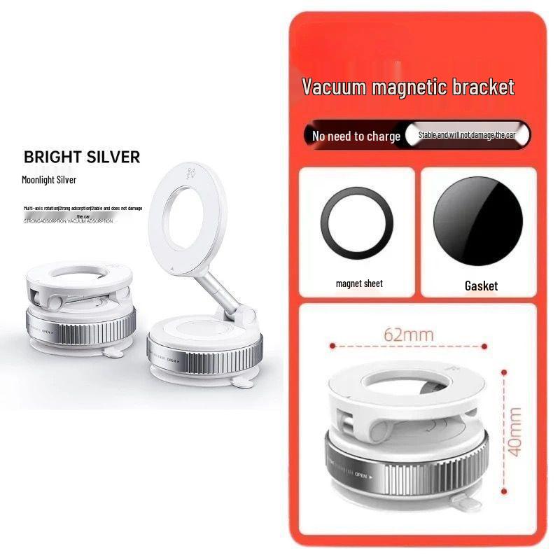 Rotating Magnetic Car Phone Holder with Vacuum Adsorption - Foldable Desktop Console Mount