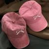 Pink Bow Baseball Cap for Women JK Korean Washed Cotton Snapback Hat Summer Adjustable Embroidered Girls Dad Hats