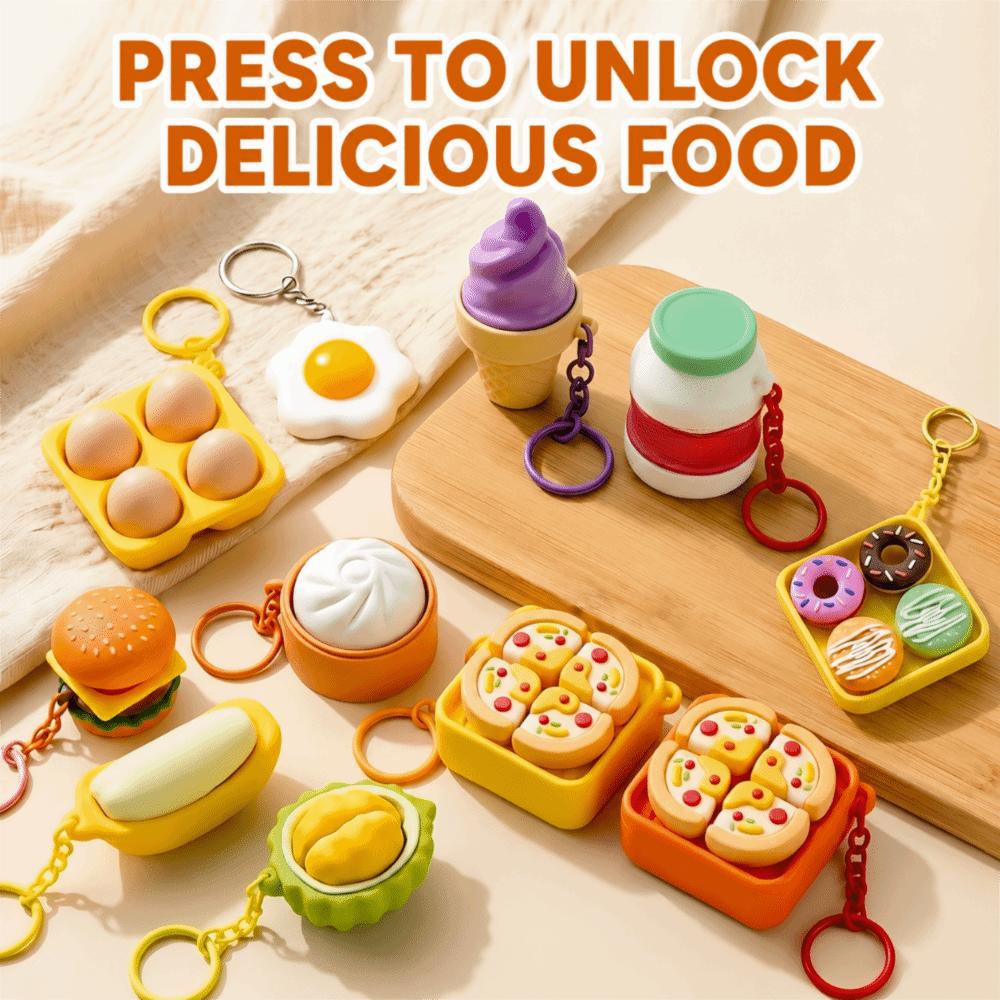 Cartoon Calming Keychain Keys Pizza Egg Foods Clicker Key Chain Children Adults