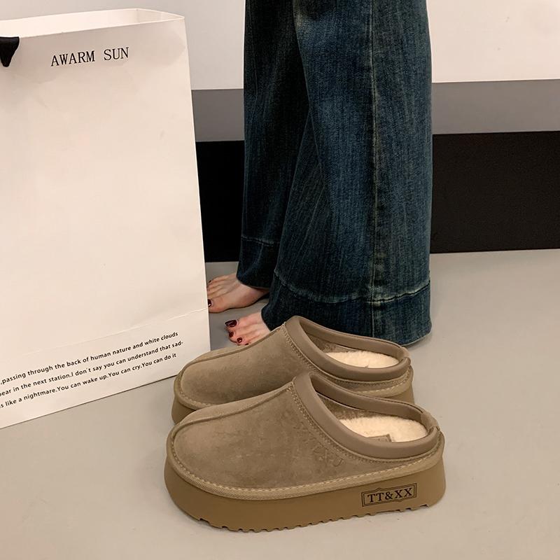 

Fashion Platform-soled Women s Outward Wear 2025 New Autumn and Winter Baotou Half-drag One-foot Slip Thermal Retro Cotton Drag 35