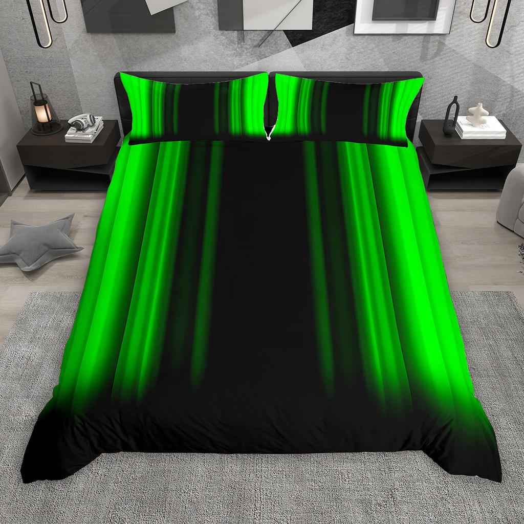 Homewish Degrade Çizgili Nevresim Takımı 2 Parça/3 Parça, Neon Yeşil Mor Mavi Kırmızı Yatak Takımı, Geometrik Çizgili Yorgan Kılıfı Takımı