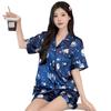"Travel In Space" Kitty Cat Cute Pajamas Women'S Summer Ice Silk Cool Short-Sleeved Loungewear Set
