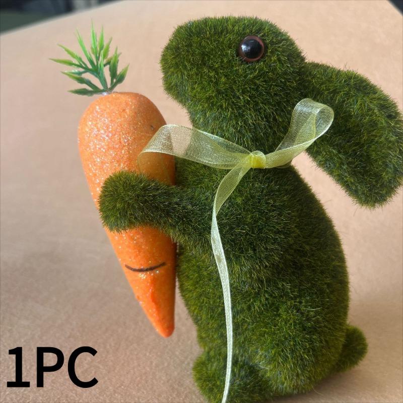

1PC flocking rabbit holding radish holiday supplies, home ornaments simulation rabbit garden decoration Easter rabbit 14.5x11cm