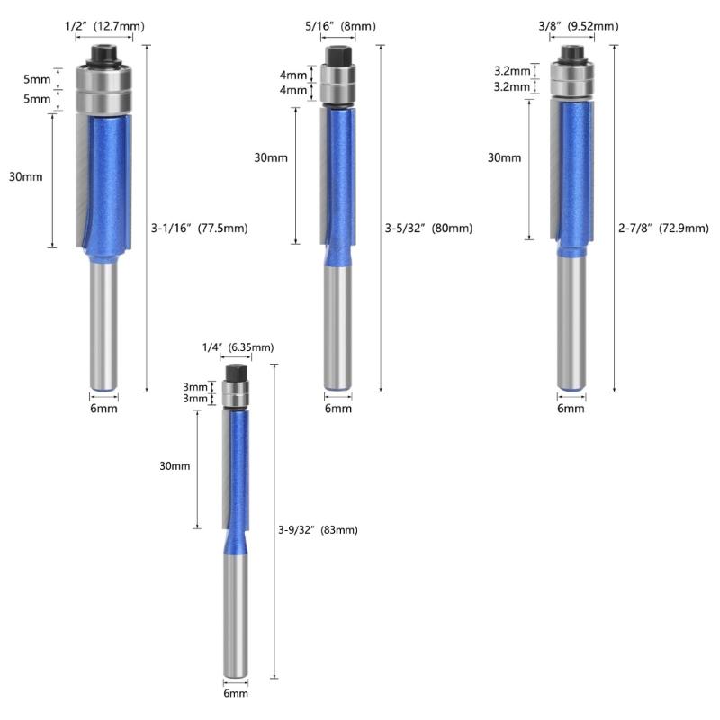 4Pcs Double Bearing Trimming Cutter Woodworking Milling Cutter Bearing Straight Cutter Woodworking Milling Accessories