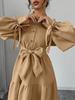 European & American Women's Lace-Up Puff Sleeve Dress