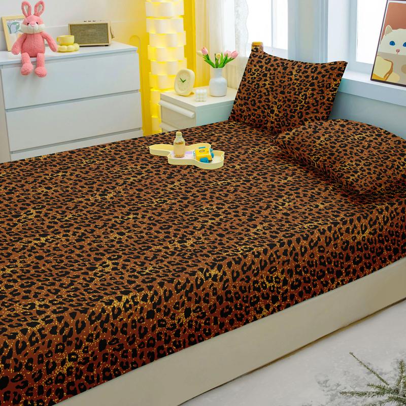 1 Simple Modern Leopard Print Printed Matte Fitted Sheet, Bedroom Printed Bed Cover, Bedding (Excluding Pillowcases)
