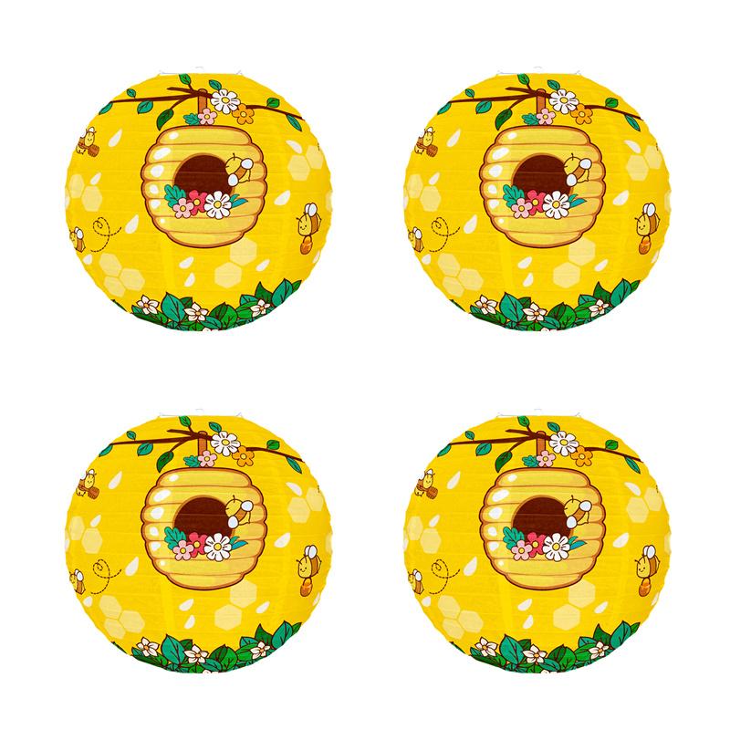 

4 шт. Бумажные фонарики в виде медоносной пчелы для вечеринки, подвесное украшение, декоративные сотовые круглые фонарики «Сладкий как пчелка» жёлтый
