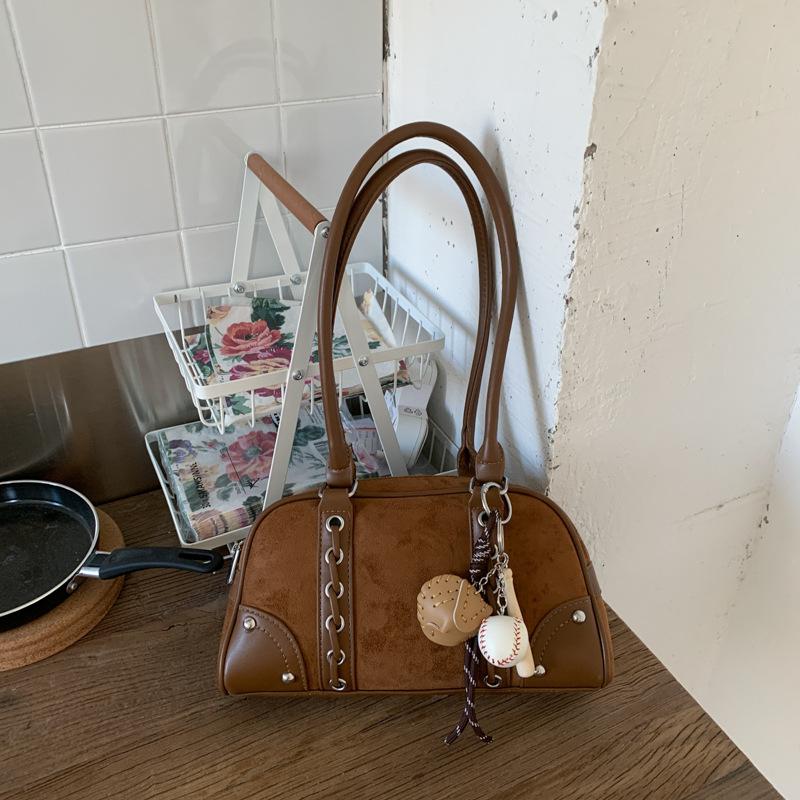 Fashion Versatile Boston Bag 2025 Niche Design Korean Version Ins Simple High-end Shoulder Bag Commuter Retro