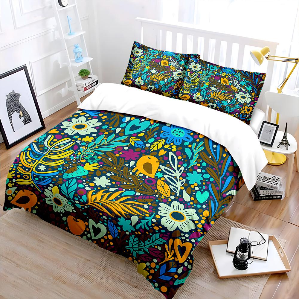 Colorful floral and bird pattern Print Soft Comfortable Duvet Cover Bedding Set Included 1*Duvet Cover 2*Pillowcases