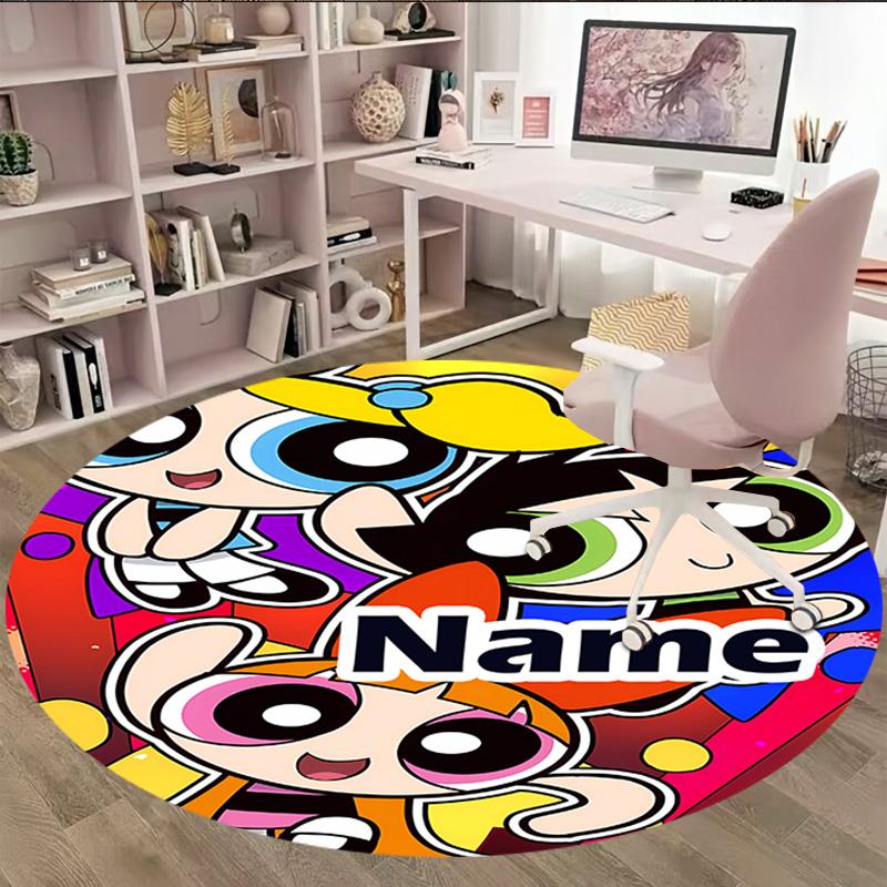 Customizable The Powerpuff Girls8 Round Non-Slip Carpet - Ideal for Garden, Picnic, Office, Perfect for Decoration, Suitable For All Seasons