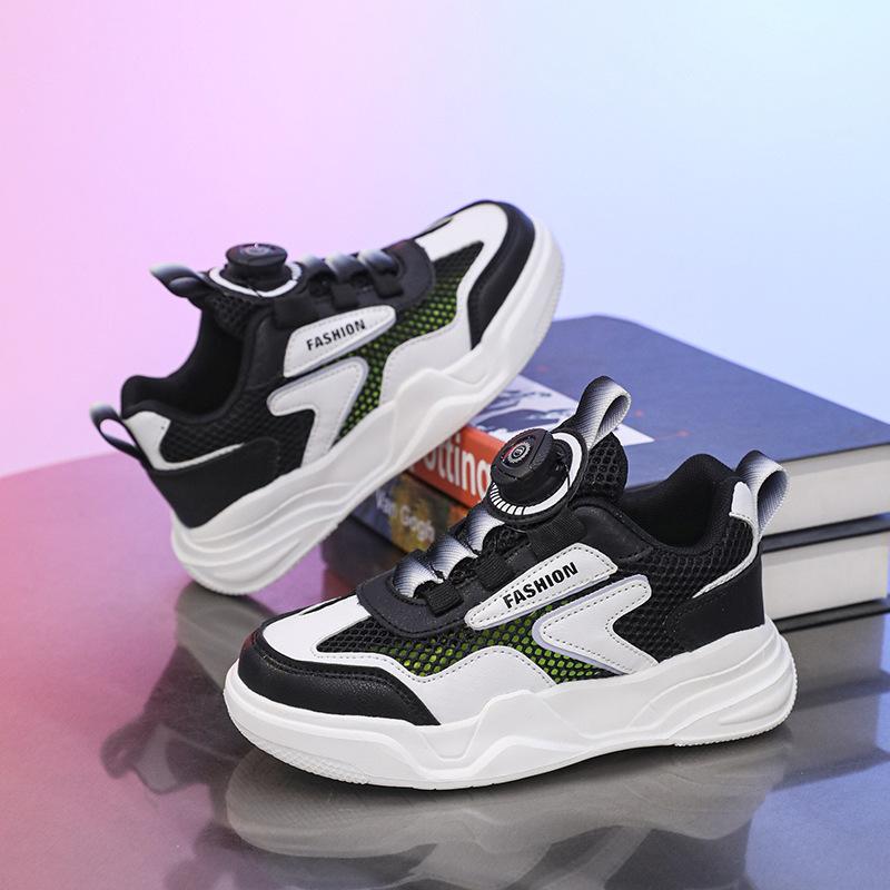 Classmate 2025 Summer Single Net Hollow Thick Baseplate Shoes Medium and Large Children Breathable Fashion Boys and Girls Rotating Buckle Sports Shoes