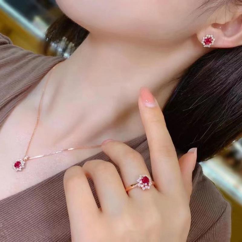 Elegant Japanese Gemstone Set: Stud Earrings, Necklace & Ring - Fresh, Exquisite & Versatile Accessories
