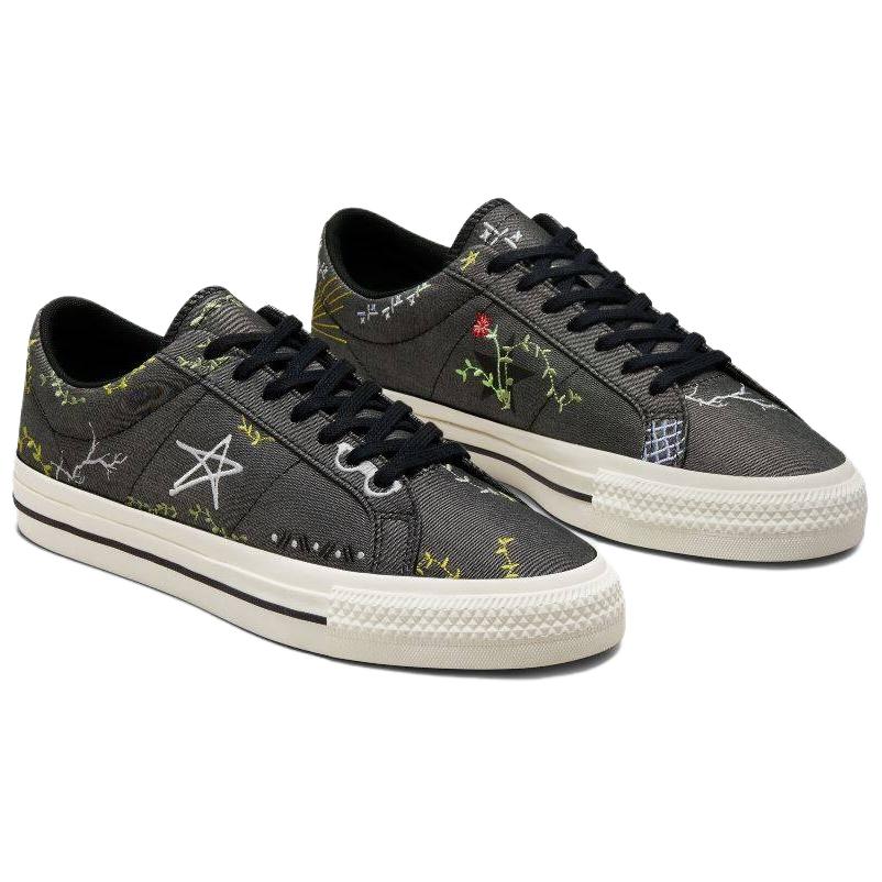 Converse One Star Pro Low Cowboy Embroidery Unisex Sneakers Black Multi Egret A03666C