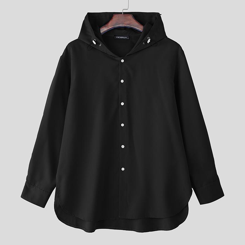 INCERUN Oversized Men Long Sleeve Casual Loose Hooded Shirts Tops