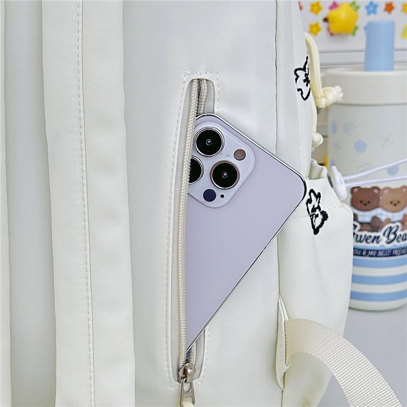 Cute Bear Print School Backpack with Front Pocket Side Drawstrings Casual Daypack for Daily Use