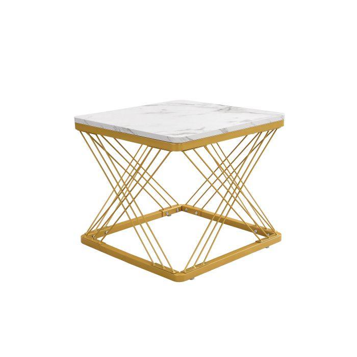 Lot de 2 tables basses élégantes, carrées 60*60*45 cm et 45*45*40 cm, aspect marbre brillant