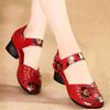 Women's Summer Soft Soled Mid Heel Sandals with Ethnic Style Anti Slip and Wear-resistant Casual Shoes