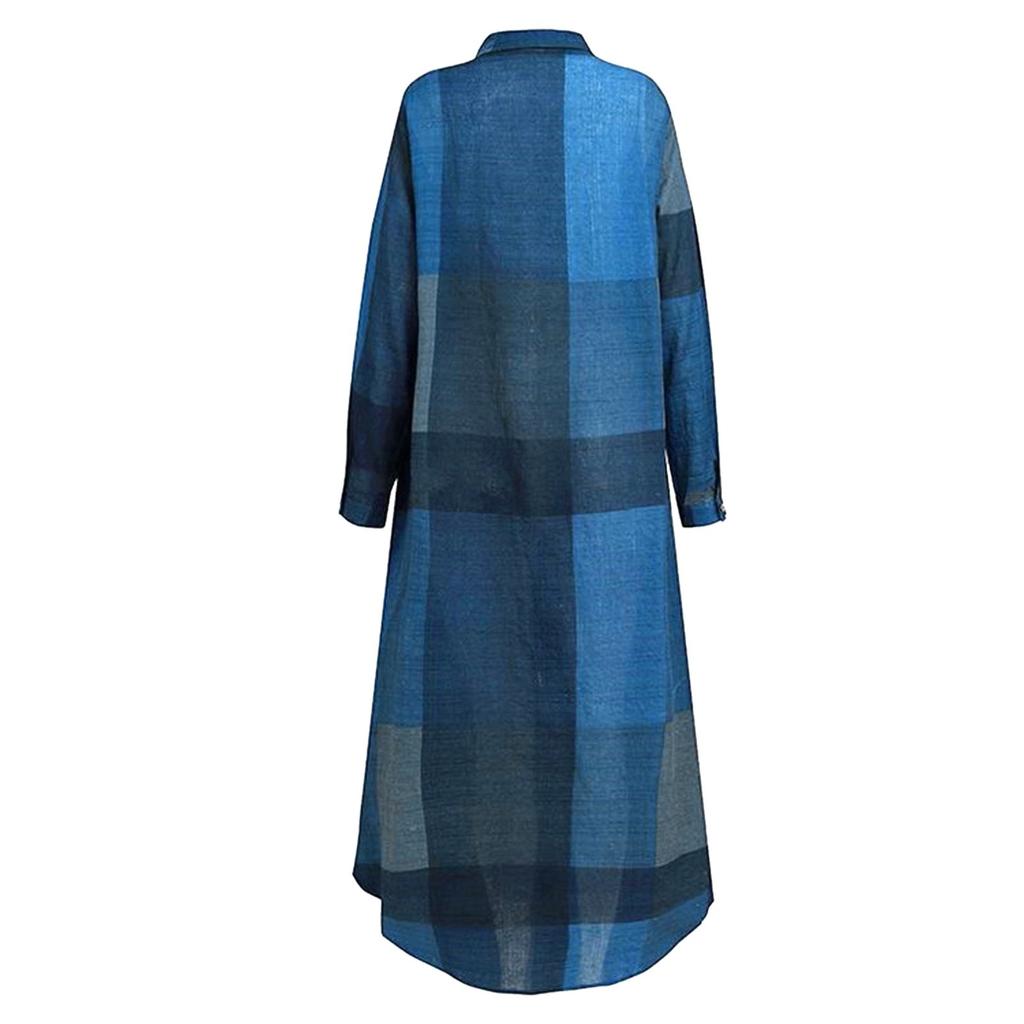 Fashion Womens Casual Loose Sexy Long Sleeve Pocket Button Shirt Print Dress