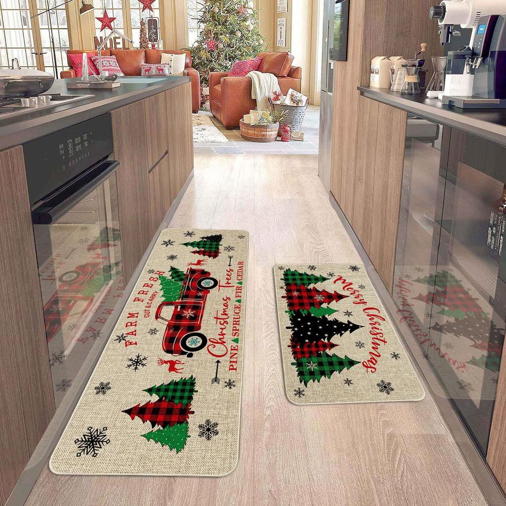VIKAMA Christmas Vintage Carpet Home Decor, Kitchen, Bathroom, Living Room Corridor, Running Rug, Anti-Slip And Stain-Resistant