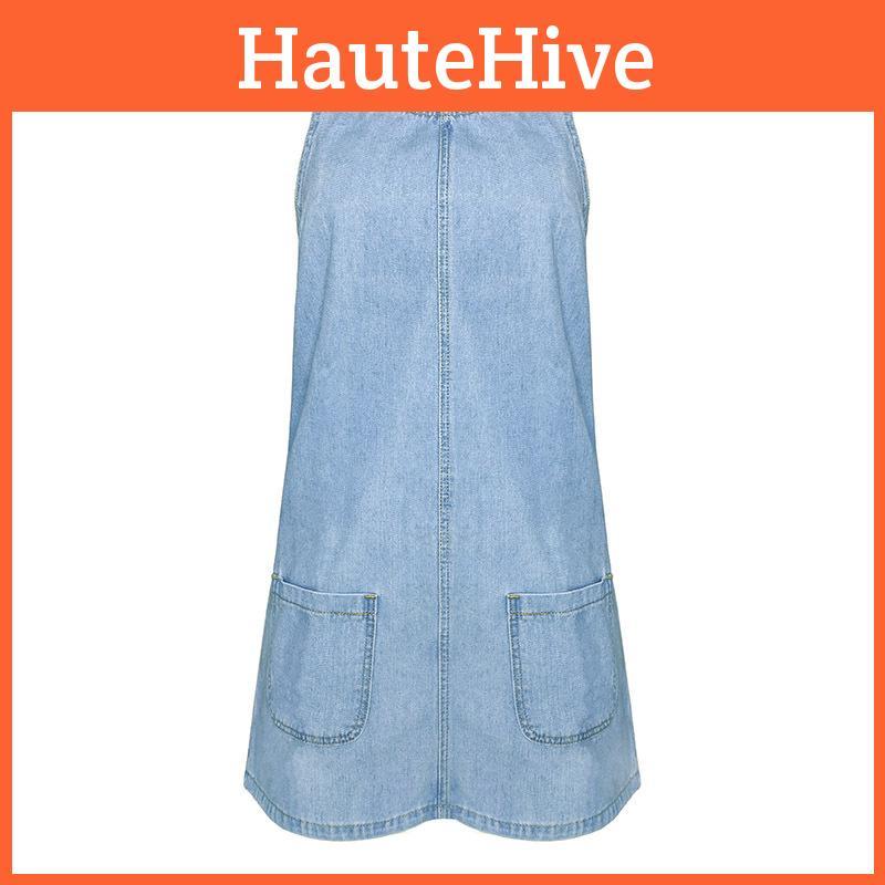 Denim Dress For Women Summer Sleeveless A Line Casual Cotton Polyester Fabric