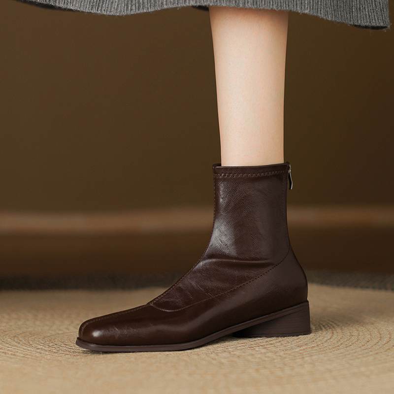 Krazing Pot Microfiber Winter Square Toe Modern Size 33 Boots Size 43 Metal Rivets Med Heels Zipper Women Ankle Boots