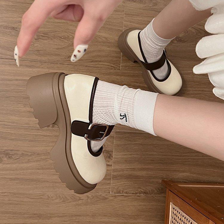 Mary Jane Damenschuhe Flachmund Dicke Sohle Schuhe Damen Herbst Vielseitig Britischer Stil Einzelne Schuhe