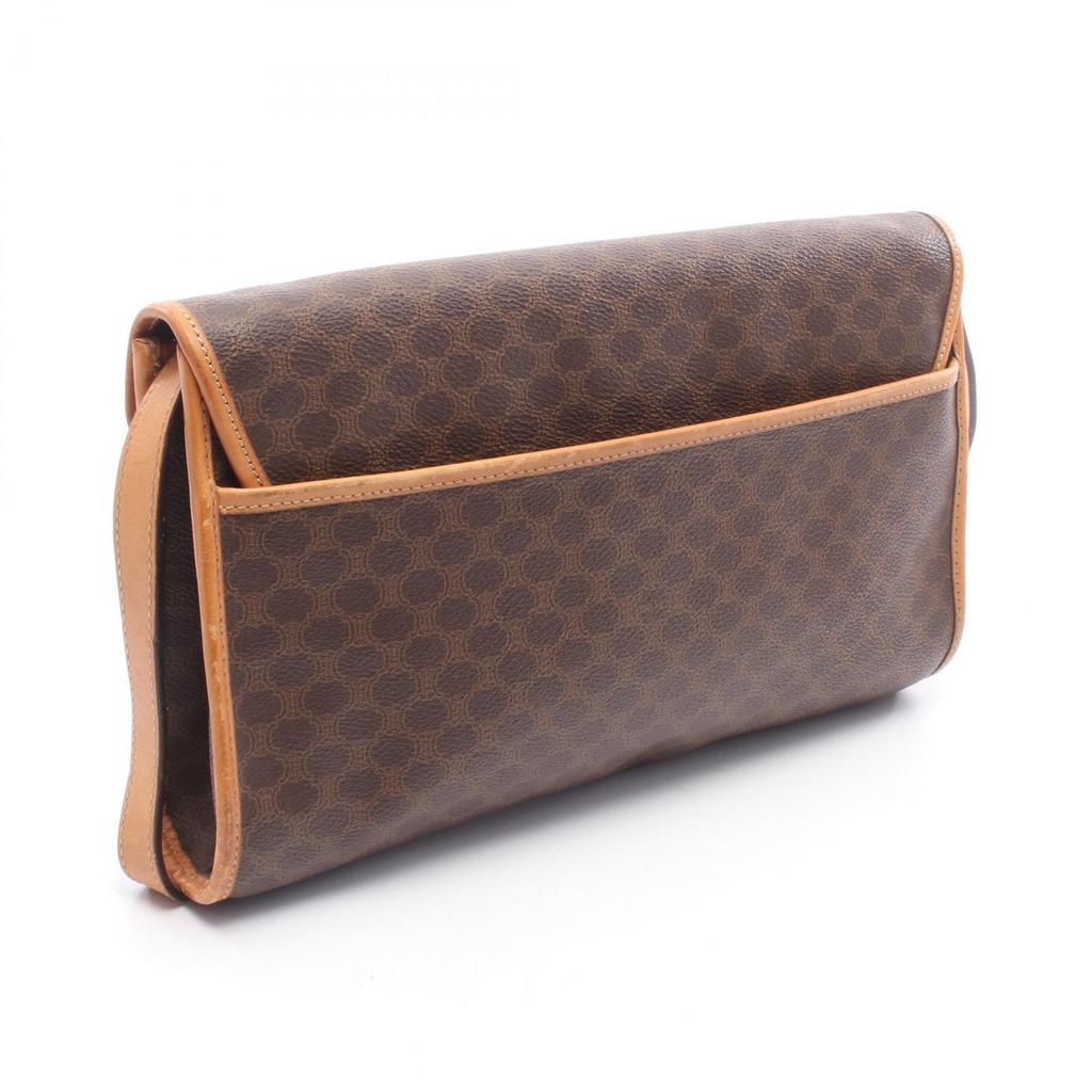 Used CELINE Flap Macadam Shoulder Bag PVC Coated Canvas Leather Brown Used Women