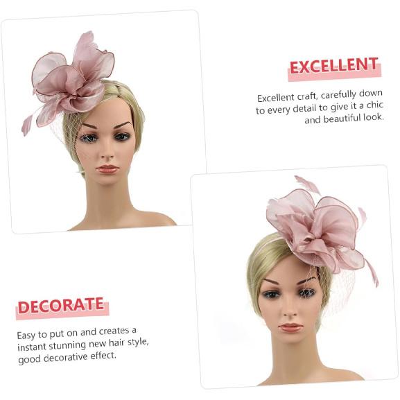 Ciieeo Bandeau et Chapeau Délicats en Maille Florale pour Femmes, Design Rose Nude, Coiffe pour Mariage et Tea Party avec Pince à Cheveux, Accessoire pour Occasion Spéciale