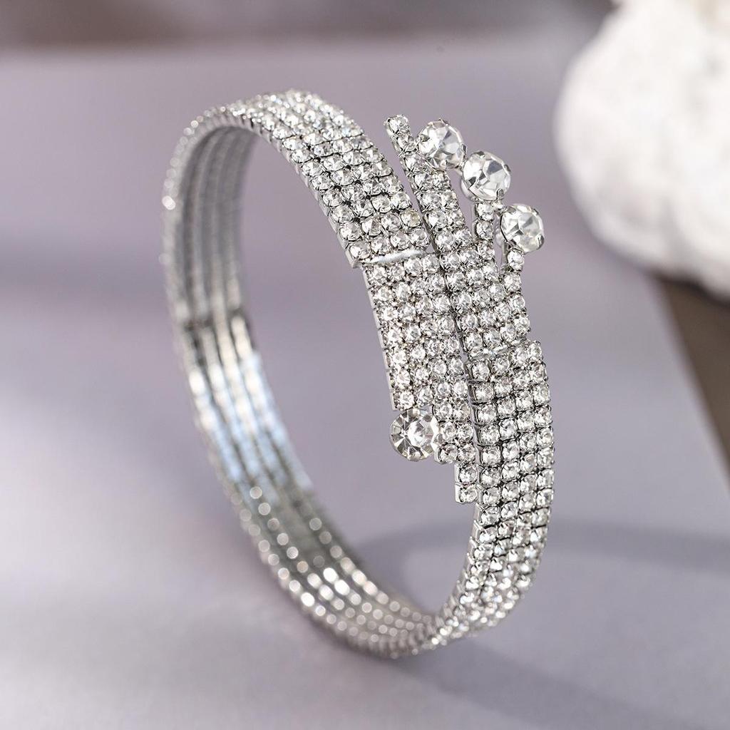 Versatile Shiny Rhinestone Multi-Layer Elastic Bracelet & Open Claw Bangle