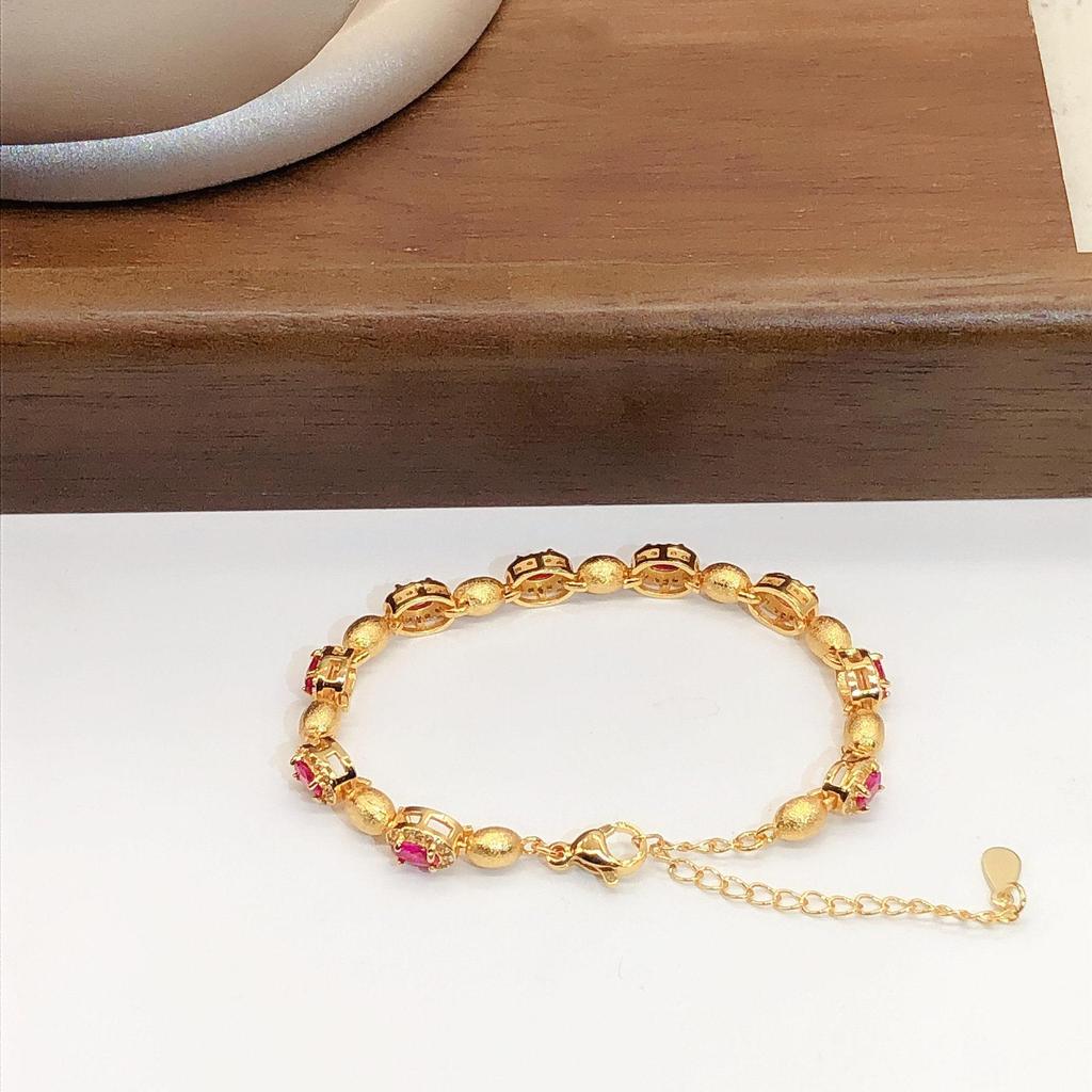 Pearl Sand Light Gold Zircon Oval Bracelet - Elegant Court Style, Luxurious Design for Women