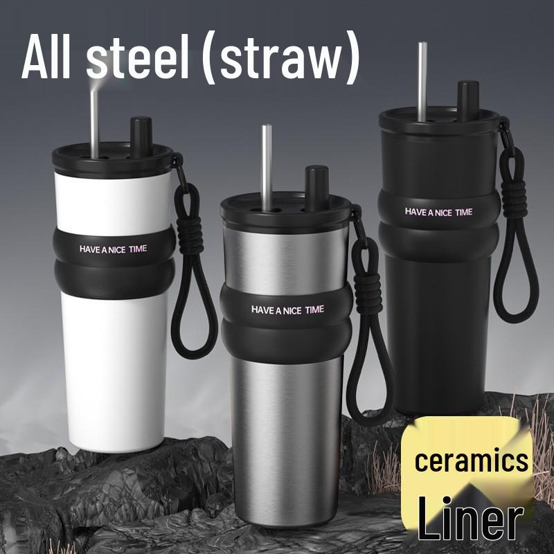 316 Stainless Steel Thermos Cup with Straw - Large Capacity, High Aesthetic Design for Coffee and Cold Drinks, Perfect Gift