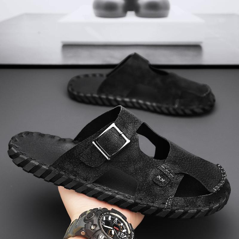 Men Baotou Shoes Sandals Summer Leather Slippers Retro Fashion Men Shoes Man's Beach Slippers Toe Protection for Male Swim Walk