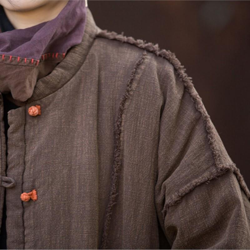 Johnature Women Vintage Winter Stand Long Sleeve Warm Button Chinese Style Coats Pockets Coats
