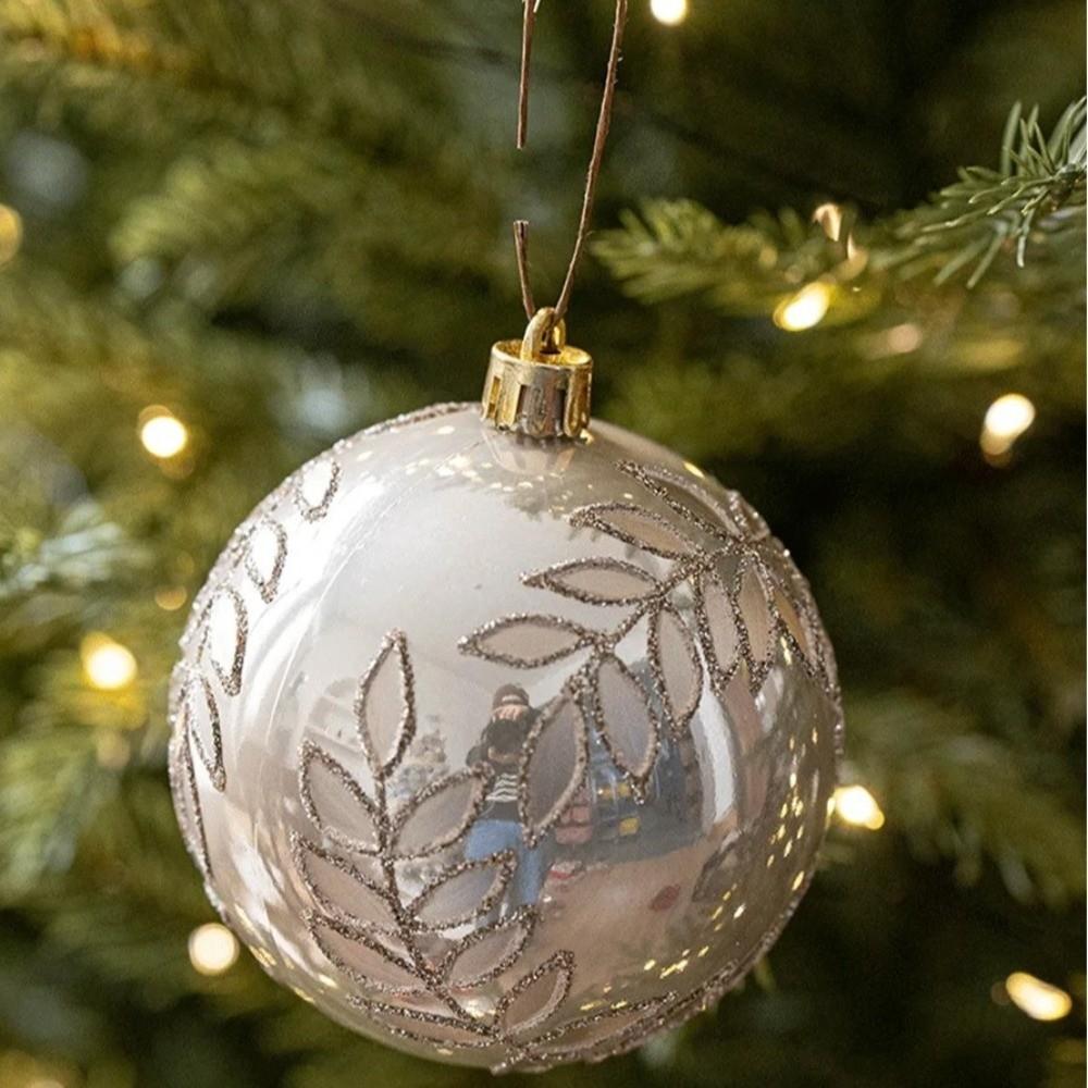 6pcs/set Pearlescent Christmas Ball WillowLeaf Design PVC Material Ball Ornaments Handmade Transparent Sequin