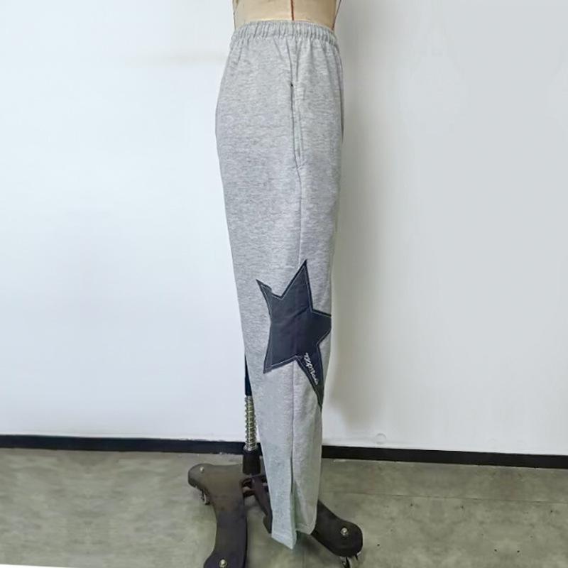 Women's High Waisted Loose Casual Star Printed Spliced Wide Leg Pants