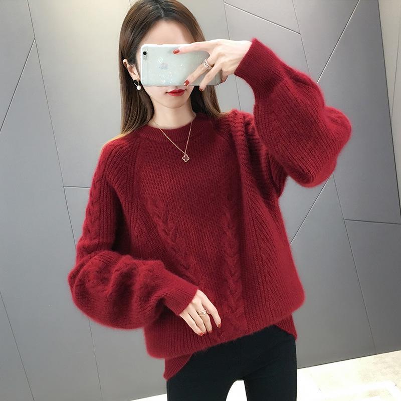 Korean Style Thick Cable Knit Pullover Sweater for Women - 2026 Autumn/Winter Fashion Loose Knit Base Layer Shirt