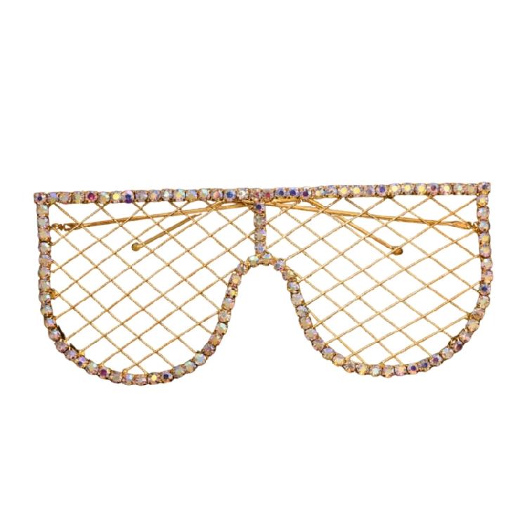 Fashion Eyeglasses with Rhinestones Colorful Sunglasses Hollow Eyeglasses Alloy Texture Suitable for Festivals and Shows