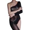Off-Shoulder Glossy Bodysuit Seamless Chest Bare Shoulder Shiny Silky Sexy Black Silk Bodysuit Ultra-Thin Stockings Lingerie