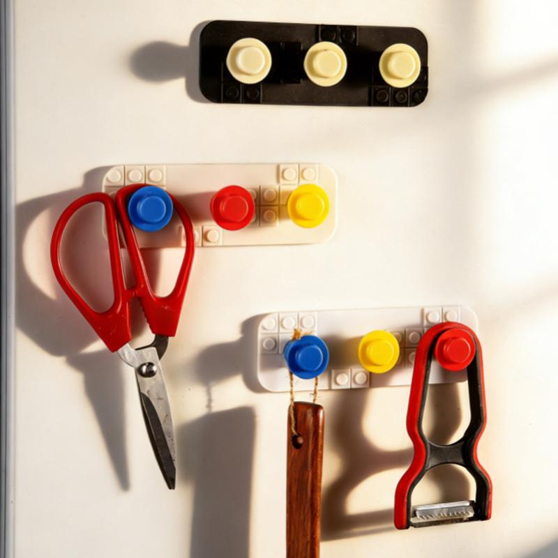 Nail Free Magnetic Hook Building Block Shaped Sticky Hook Wall Storage Rack Bedroom Wall Hanging for Key Whiteboard Refrigerator