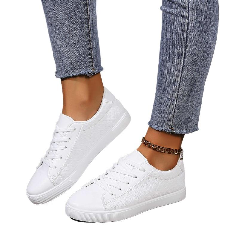 Fashion New Small White Shoes Women 2024 Spring and Autumn Round Head Large Size Flat Casual Lace-up Sports Shoes  Womens Shoes