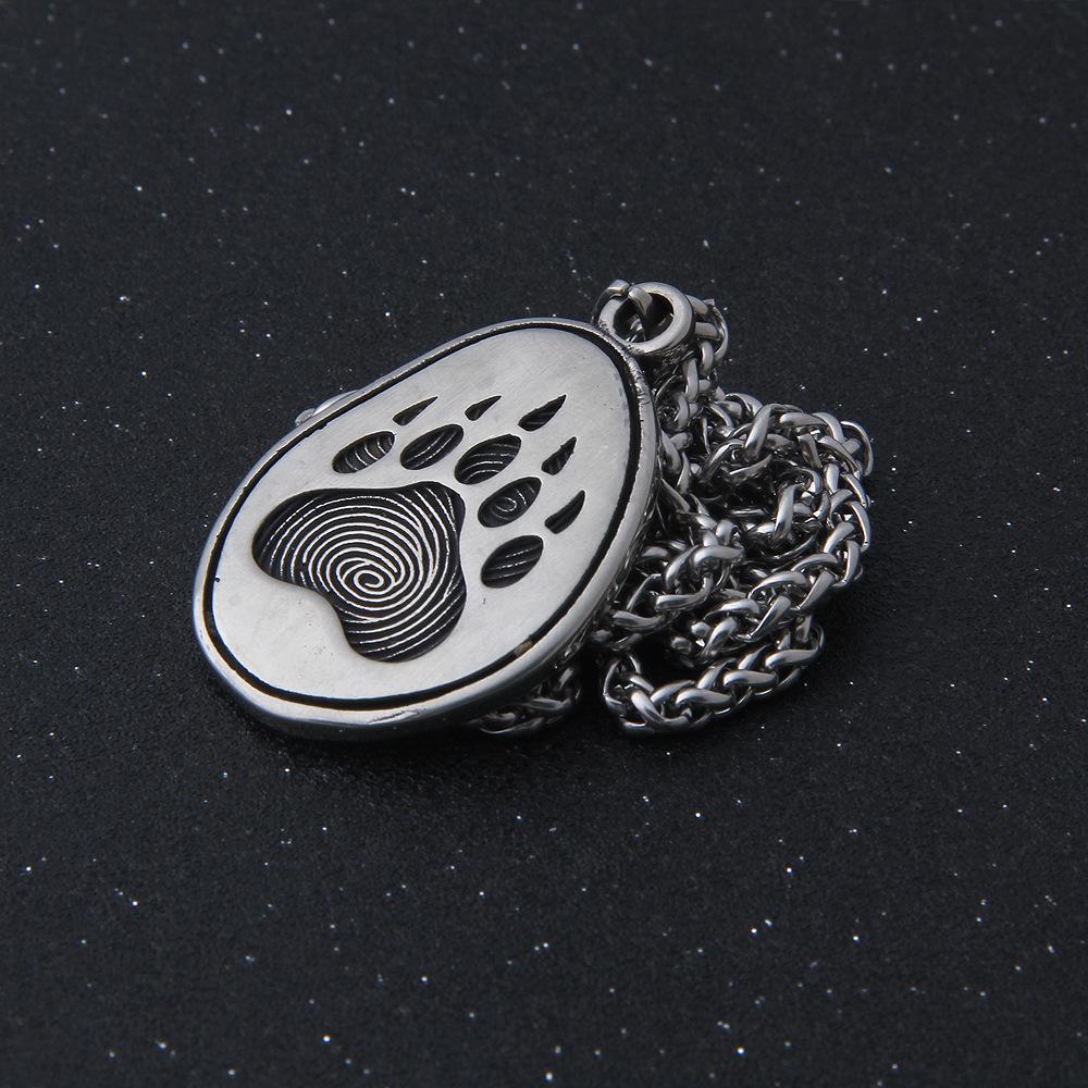 Bear Paw Pendant Necklace Protection Amulet Stainless Steel Norse Viking Bear Necklace for Men Women