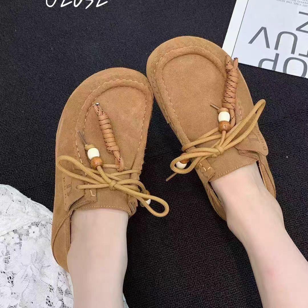 

2025 осень новая кожаная плоская повседневная обувь-бини женская универсальная и удобная два способа носки замшевые лоферы одинарная обувь 40 коричневый