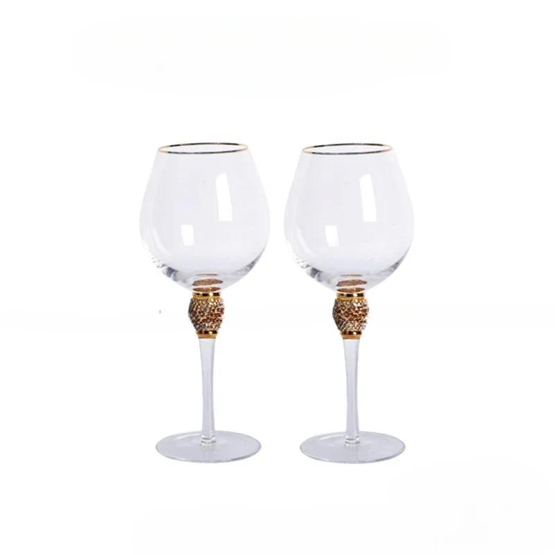 Crystal Wine Glass Extreme Luxury Wedding Party Glassware Drink Red Wine Goblet With Gold Rim Diamond Cocktail ChampagneCup