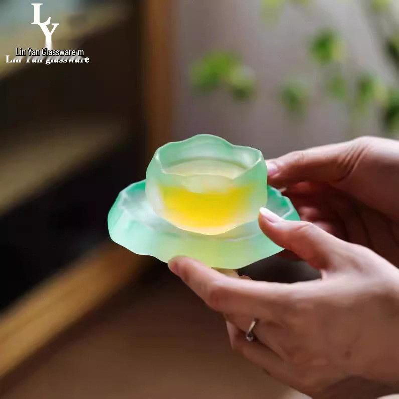 Frosted Japanese-Style Blown Glass Tea Cup - Thick, Irregular Design