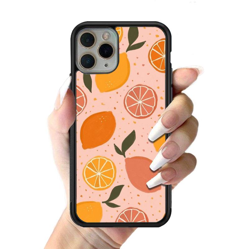 Summer green leaves fruit lemon Phone Case Silicone PC+TPU Case for iPhone 11 12 13 Pro Max 8 7 6 Plus X SE XR Hard Fundas